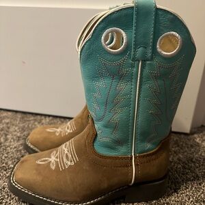 Kids Western Boots in Brown and Teal